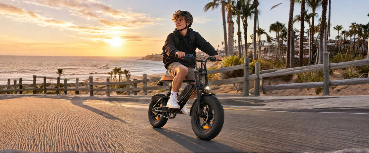 Ride Run Mini ebike on a coastal road