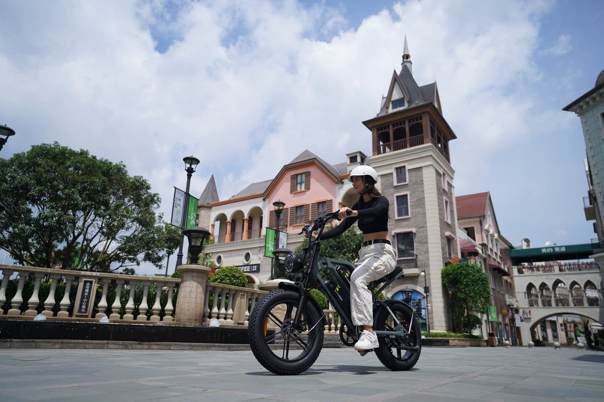 A woman riding a Cycrown e-bike